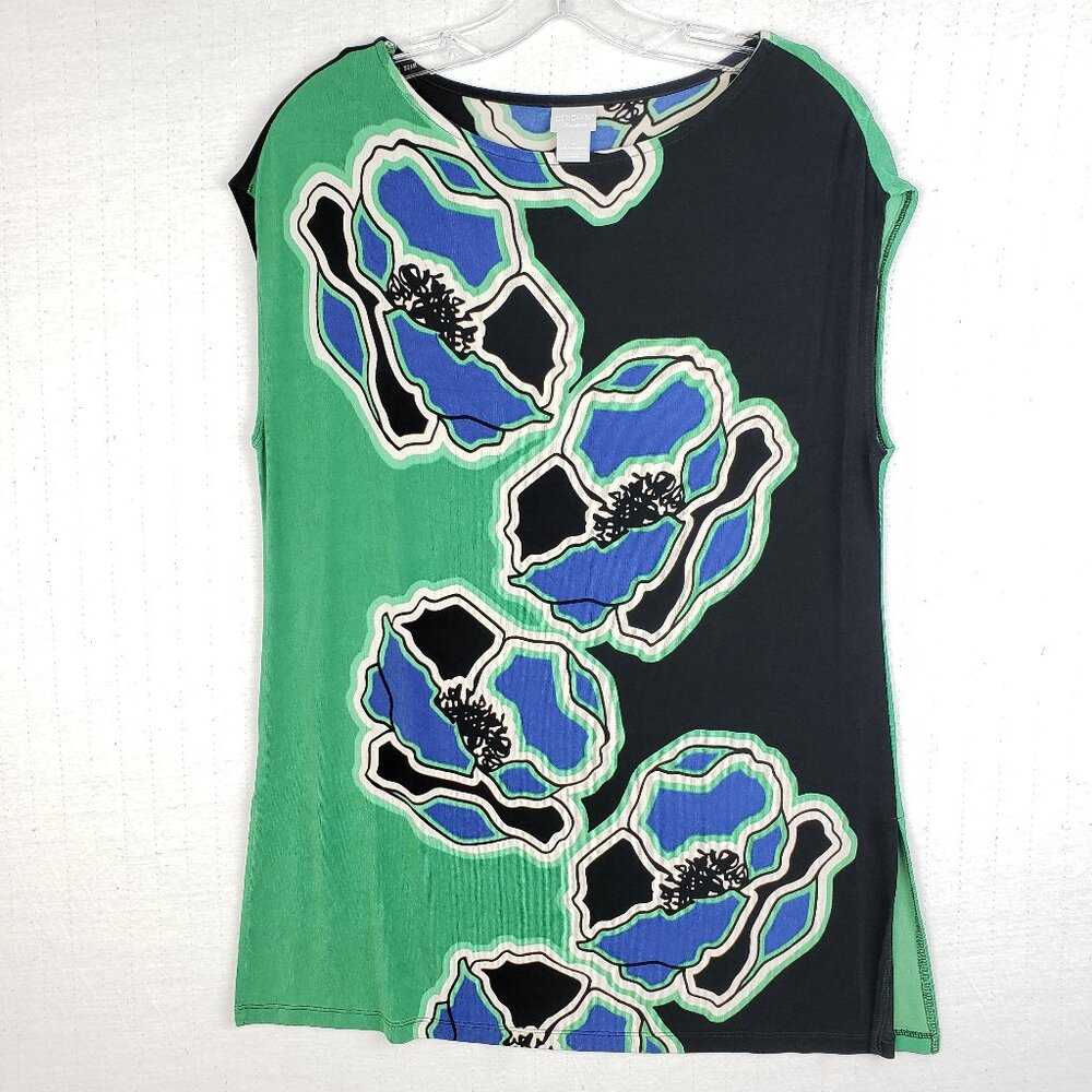 Chico's Travelers Tunic Top Slinky Stretchy Floral Abstract Lagenlook size L